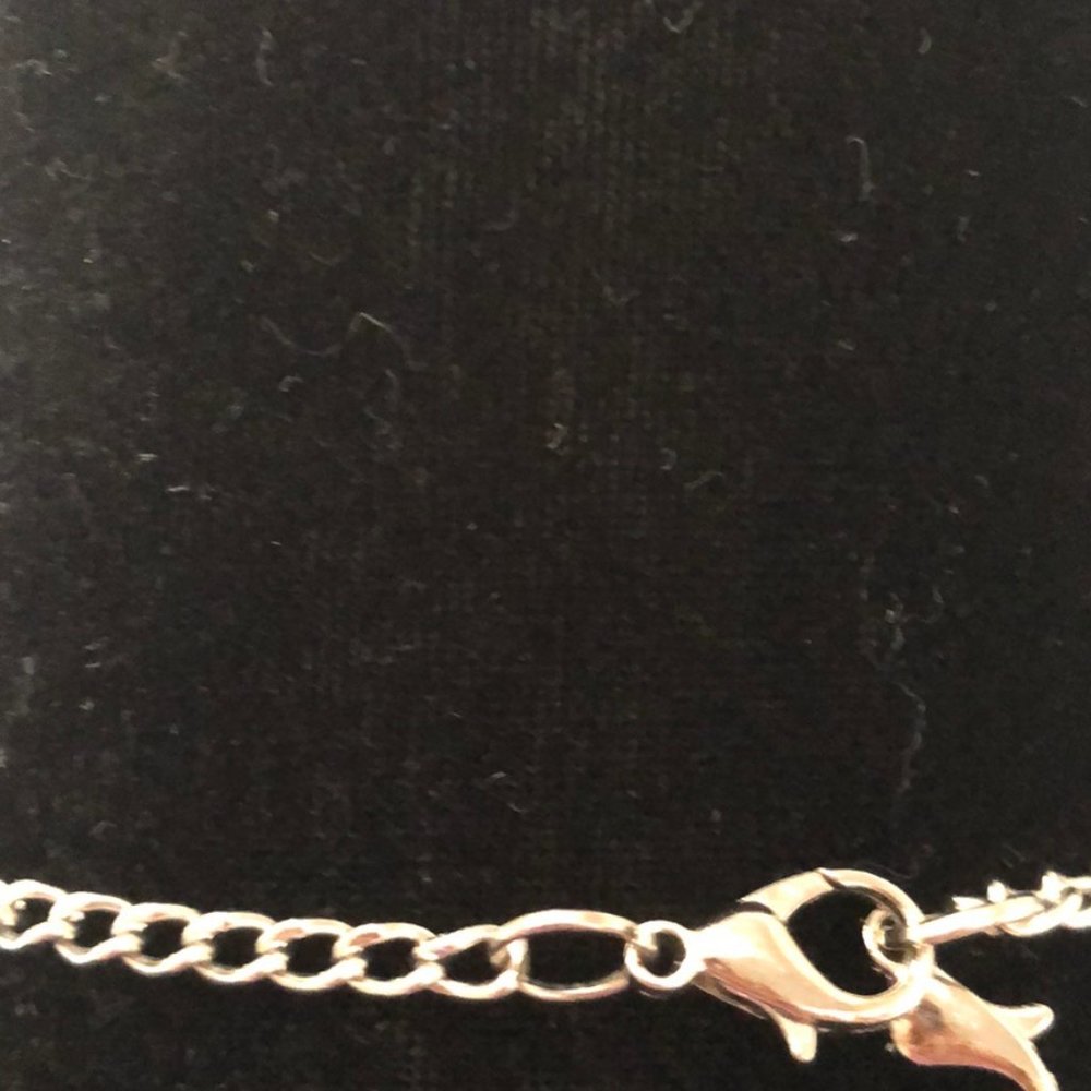 DONATED Layered long necklace, silver tone w/gems - Picture 3 of 4